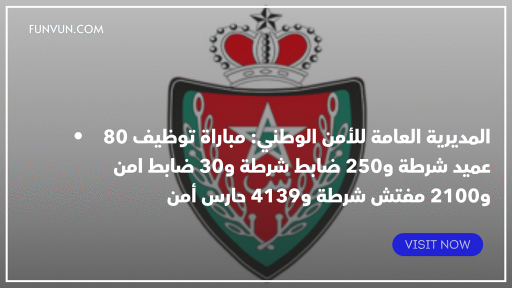 المديرية العامة للأمن الوطني: مباراة توظيف 80 عميد شرطة و250 ضابط شرطة و30 ضابط امن و2100 مفتش شرطة و4139 حارس أمن