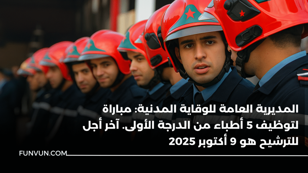 المديرية العامة للوقاية المدنية: مباراة لتوظيف 5 أطباء من الدرجة الأولى. آخر أجل للترشيح هو 9 أكتوبر 2025