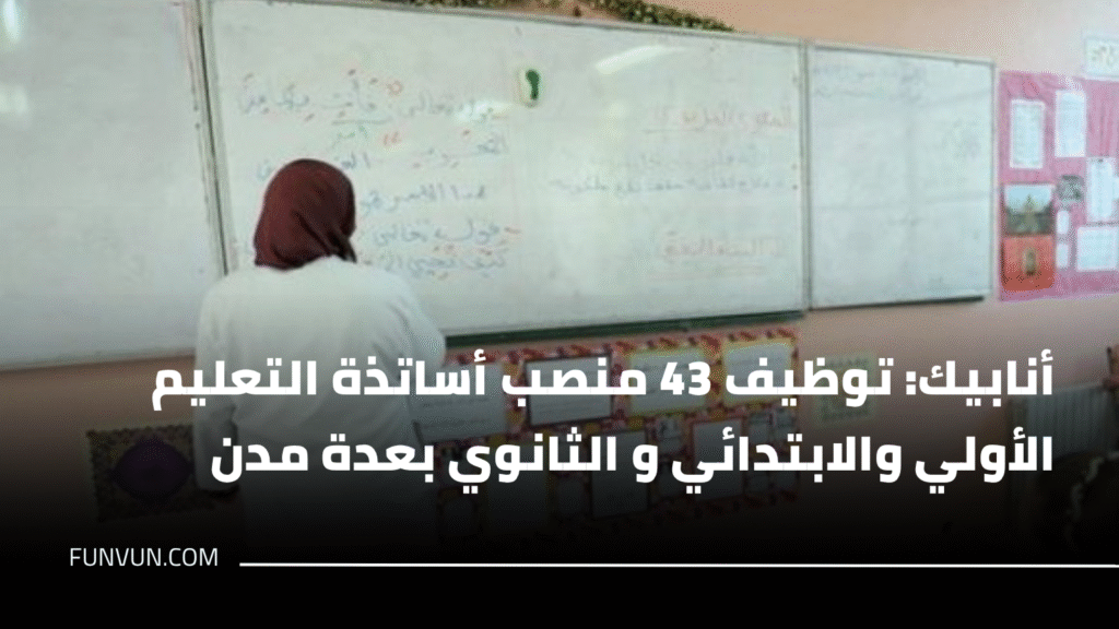 أنابيك: توظيف 43 منصب أساتذة التعليم الأولي والابتدائي و الثانوي بعدة مدن